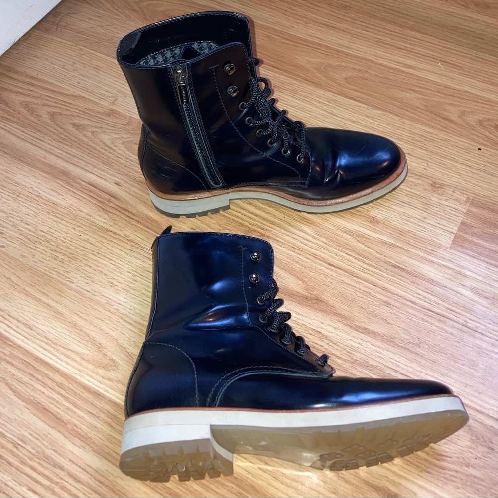 Aquatalia Zifa Waterproof Leather Lace Up Side Zip Navy Boots sz 5 1/2 - Picture 2 of 12